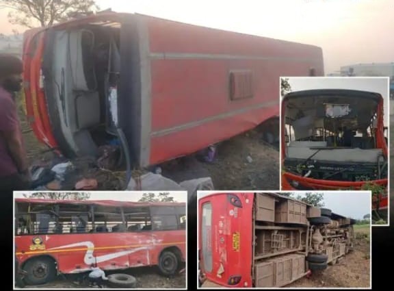 जि. प. शाळा बसला अपघात 14 विद्यार्थी 4 शिक्षक जखमी