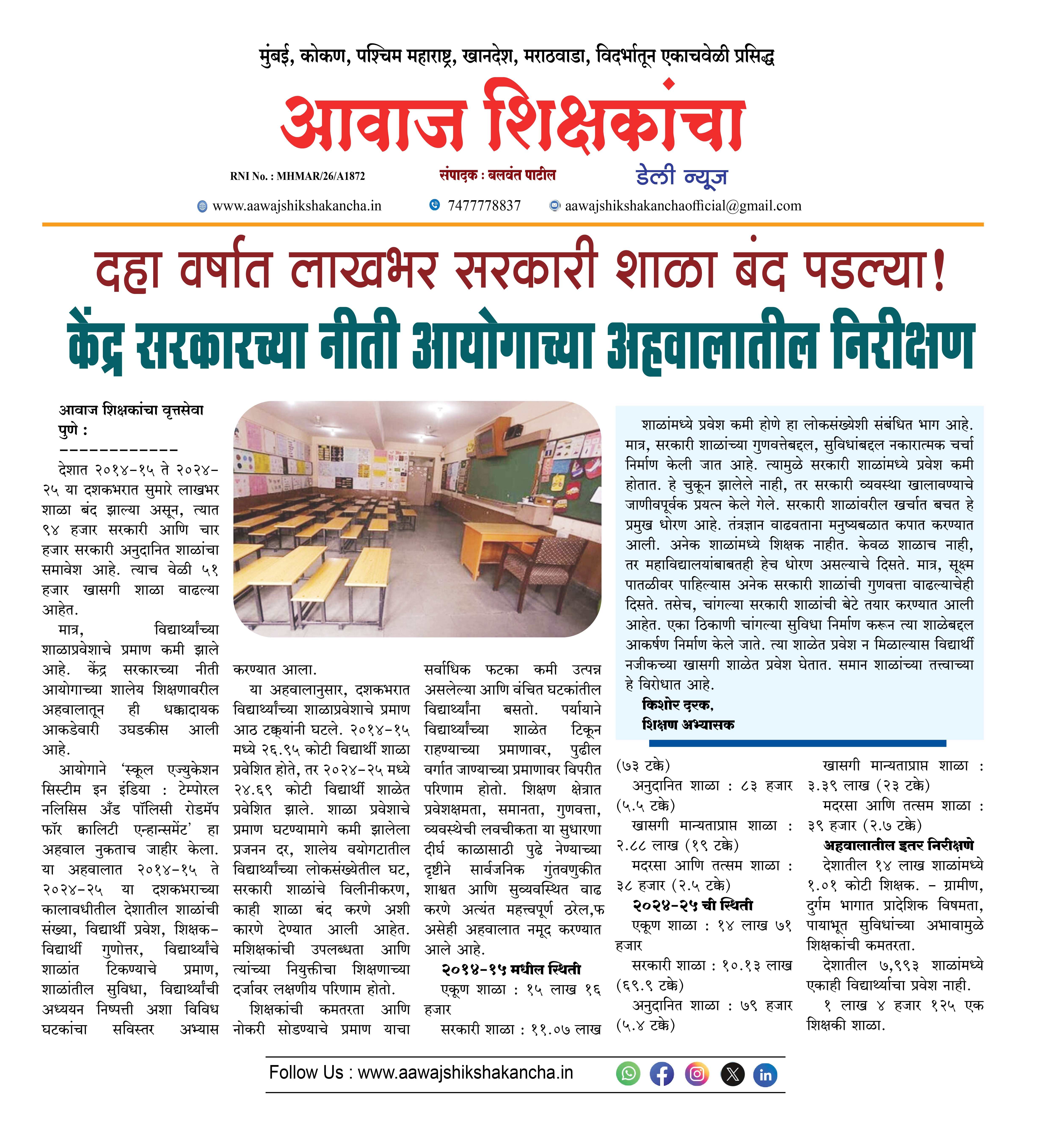 दहा वर्षात लाखभर सरकारी शाळा बंद पडल्या!